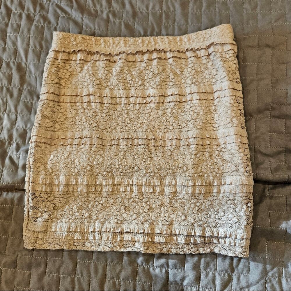 “Lace It Up” Beige Mini Skirt